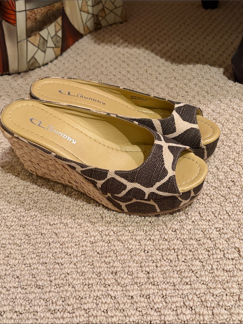 CL By Laundry Giraffe-Print Brown Open-Toe Wedge Sandals